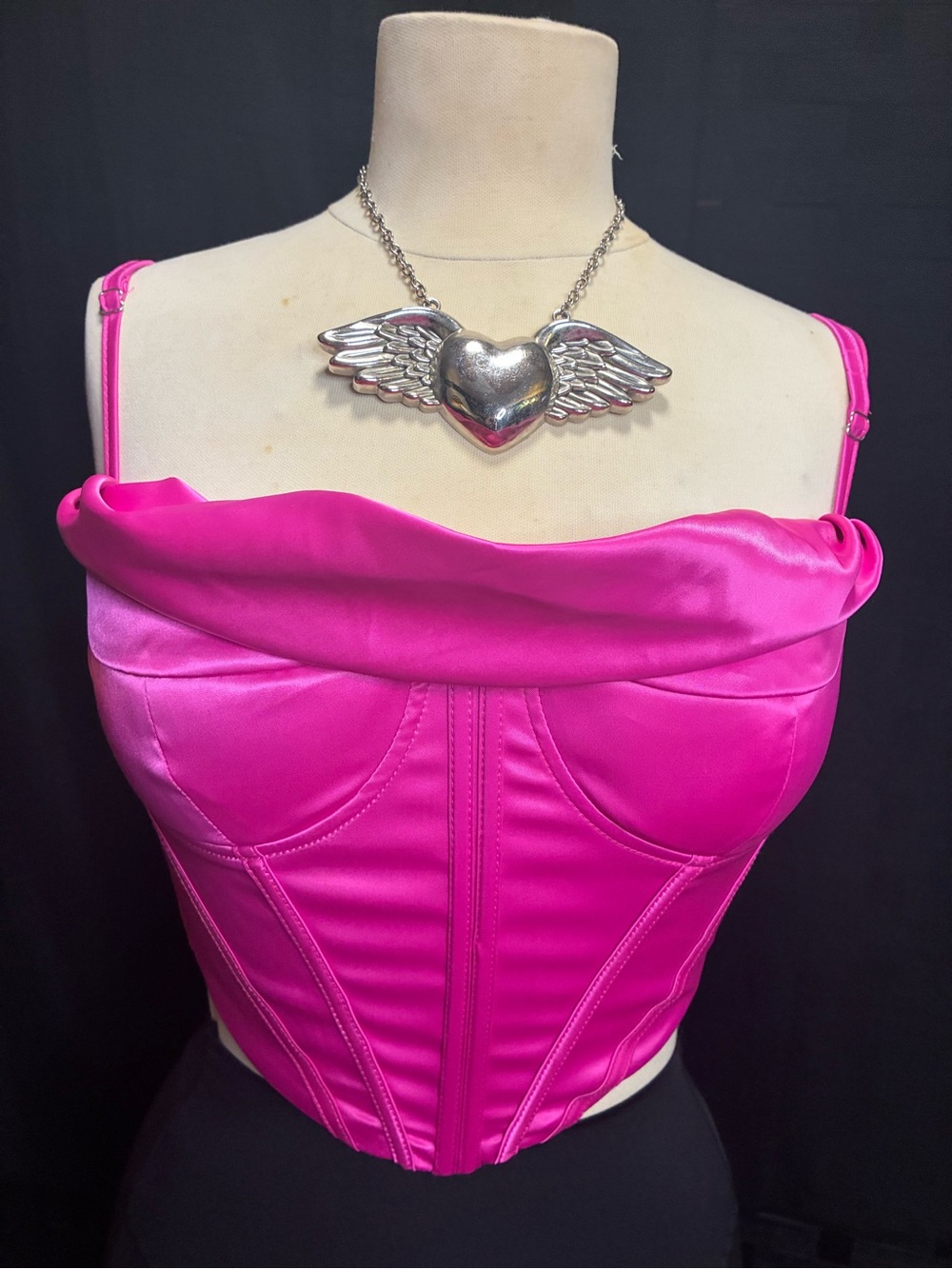 Women's Satin Corset Top - Hot Pink